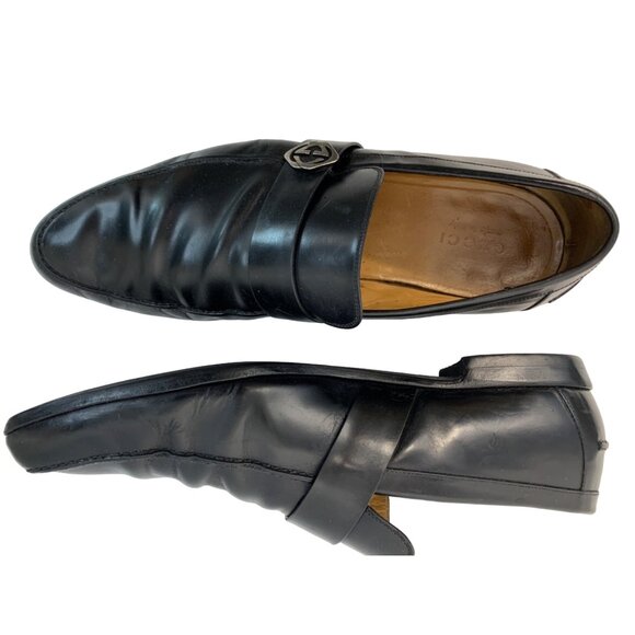 VTG Rare Gucci Men's Black Leather Loafers Size 12.5 Slip On 7453 Sq Logo - Picture 6 of 11